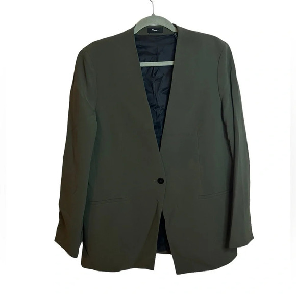 Theory Olive Green Single Button Blazer - Picture 1 of 7